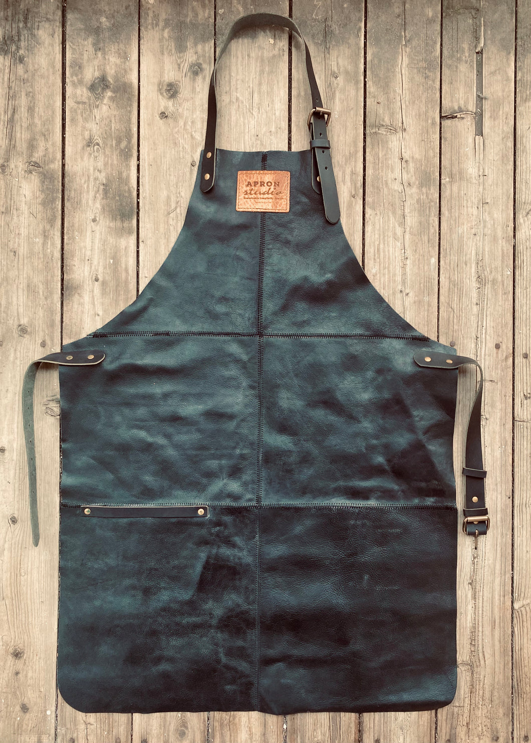 Upcycled leather Patchwork Apron -  Circular Apron -  recycled handmade apron.
