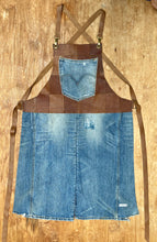 Load image into Gallery viewer, Upcycled leather, Levi denim fabric. The fully recycled handmade apron.